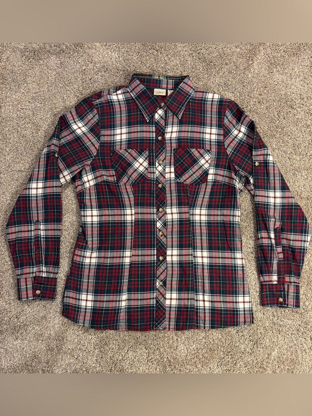 L.L.Bean Womens Plaid Red Blue Flannel Cotton Button-Up Shirt Pockets Regular XS